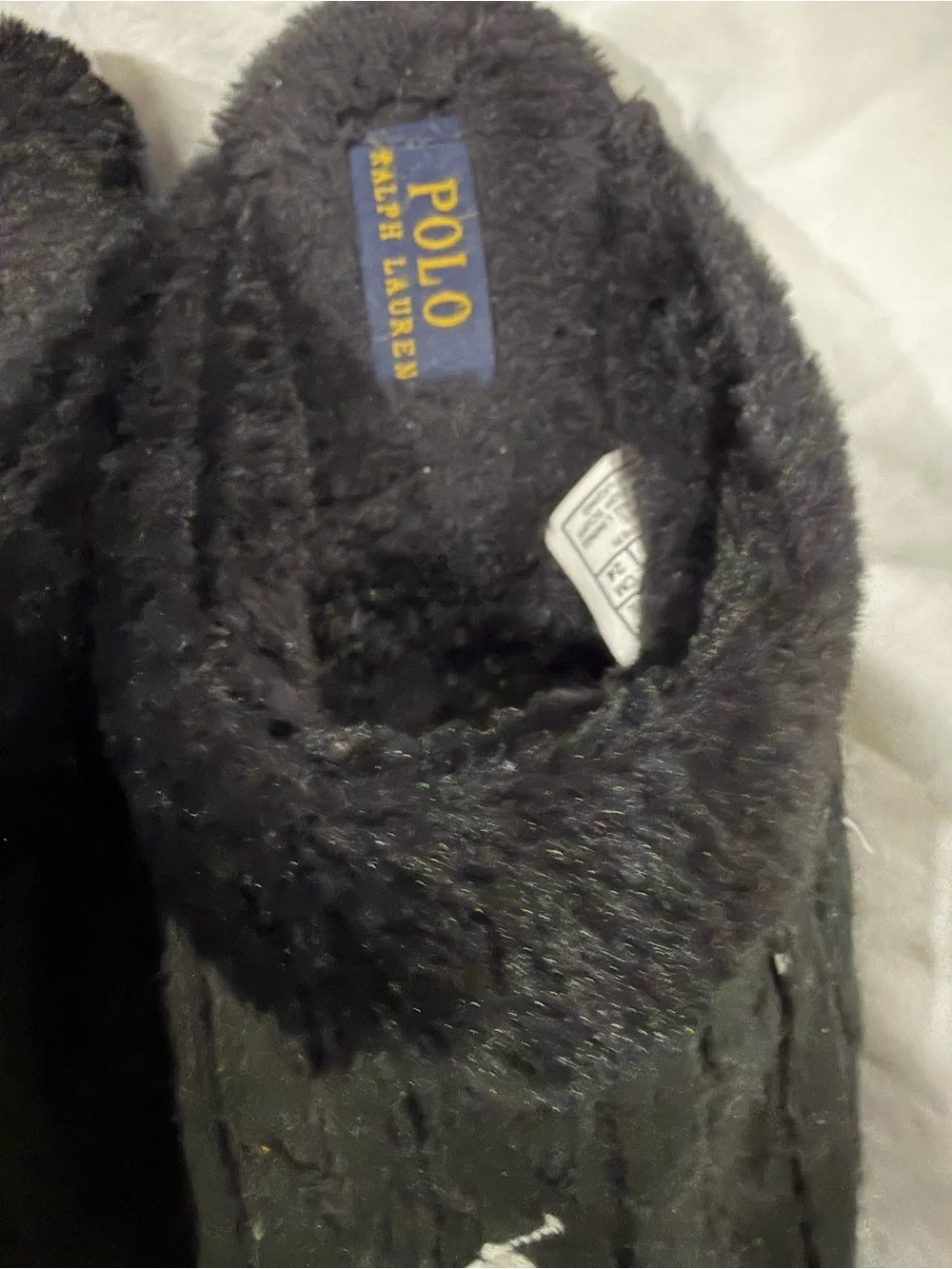 Polo by Ralph Lauren Kids Black Cable-Knit Logo Fleece Slippers